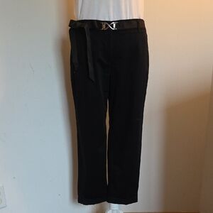 White House Black Market Black Cropped Straight-Leg Pants with Belt Detail